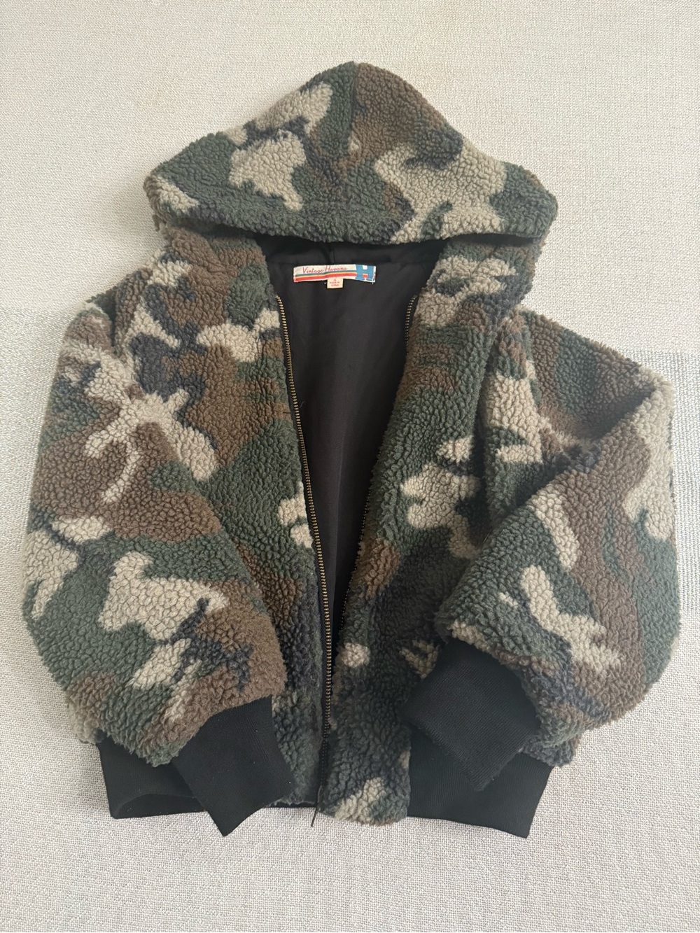 Vintage Havana Kids' Hooded Puffer Jacket in Camouflage Green & Brown